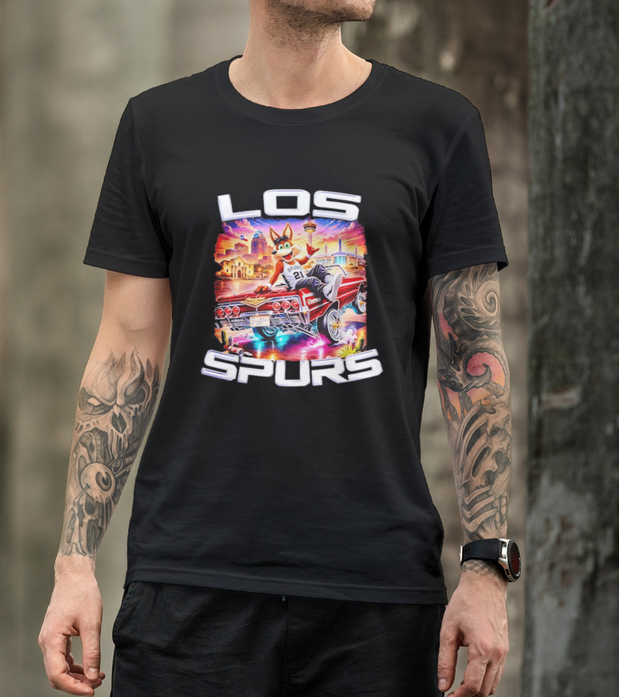 Los Spurs Coyote 21 LowRider San Antonio Skyline T-Shirt