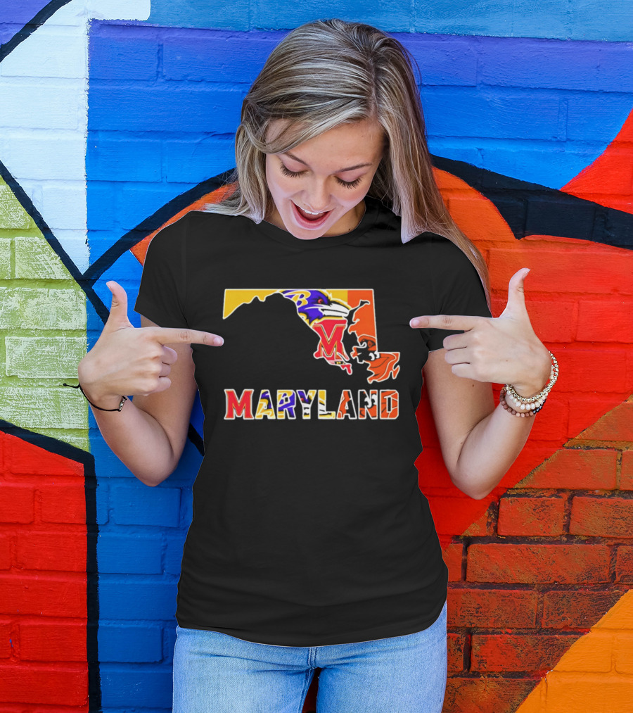 Maryland Ravens Terps State Map Sports Team Collage T-Shirt