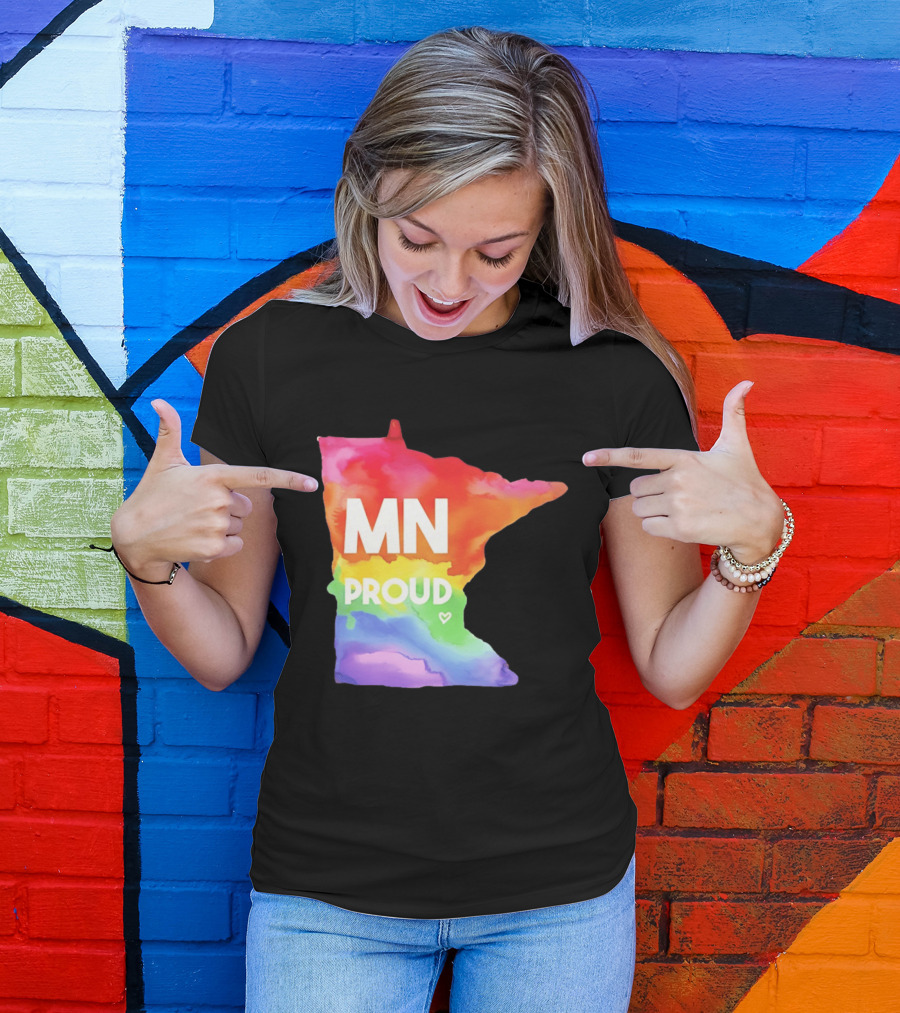 MN Proud Rainbow Heart Minnesota Map T-Shirt
