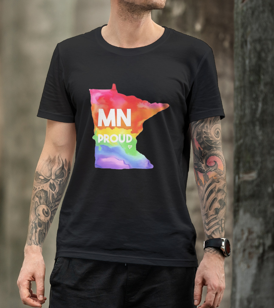 MN Proud Rainbow Heart Minnesota Map T-Shirt
