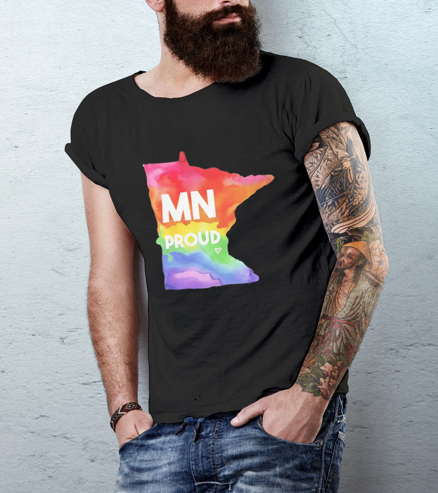 MN Proud Rainbow Heart Minnesota Map T-Shirt