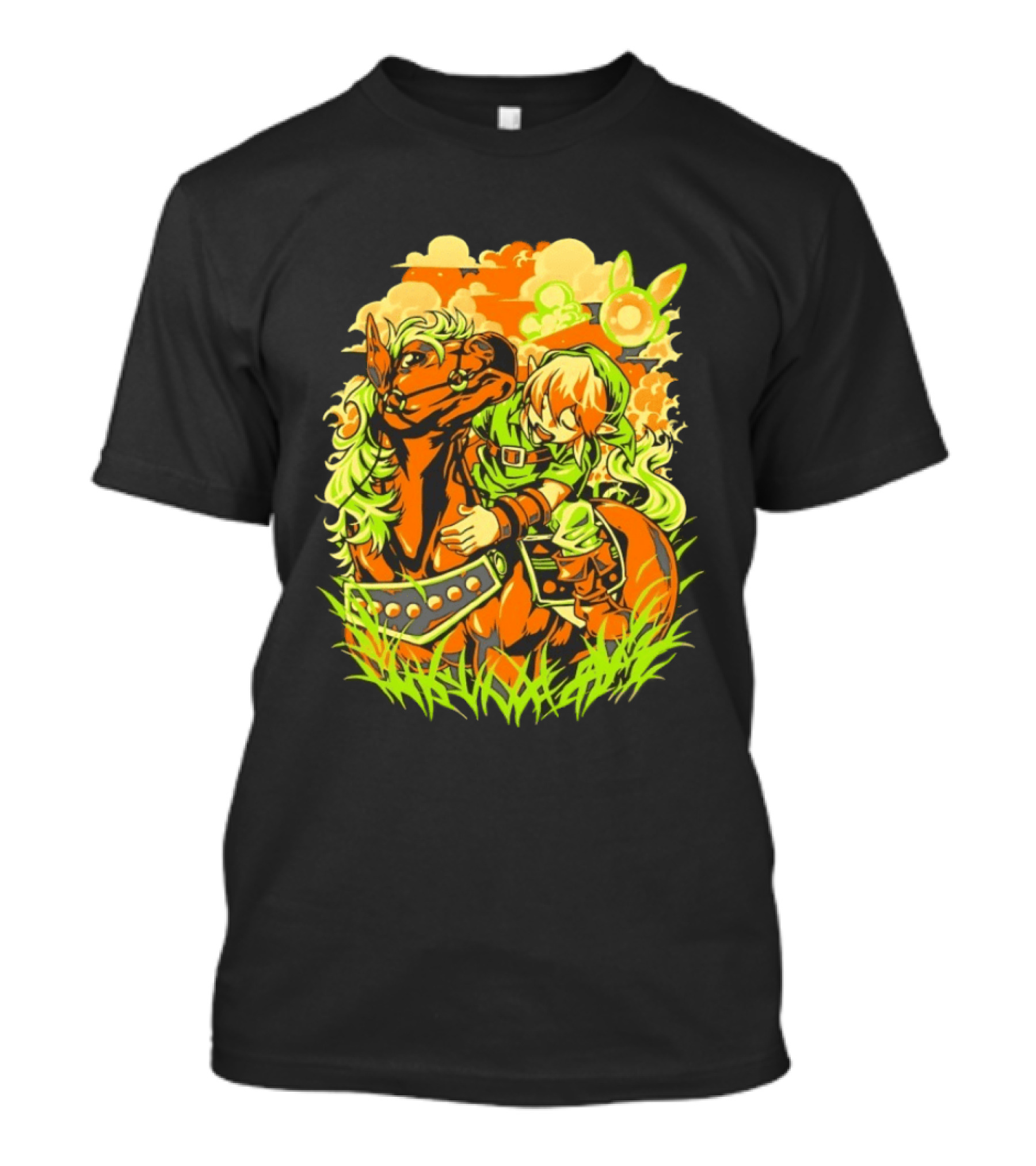 Link Epona Navi Fields Retro Gaming Adventure Fantasy T-Shirt