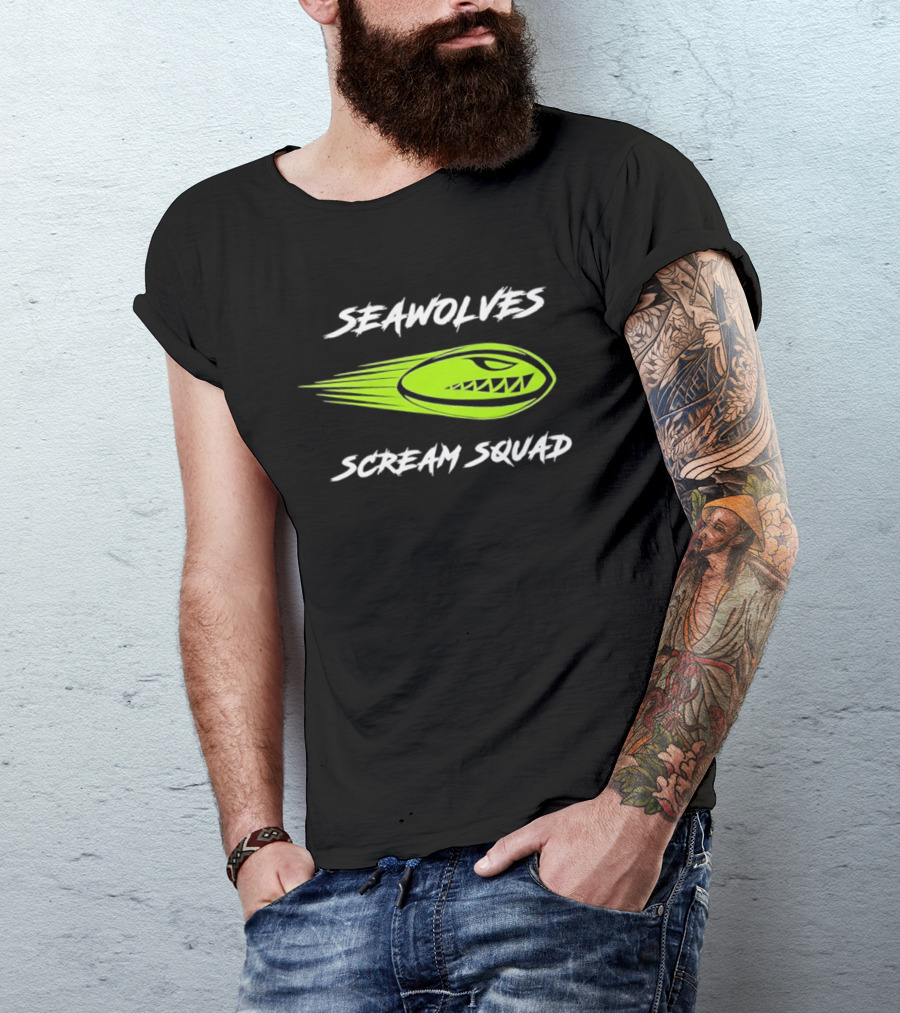Seawolves Scream Squad Rugby Branding Lime Green Fierce T-Shirt