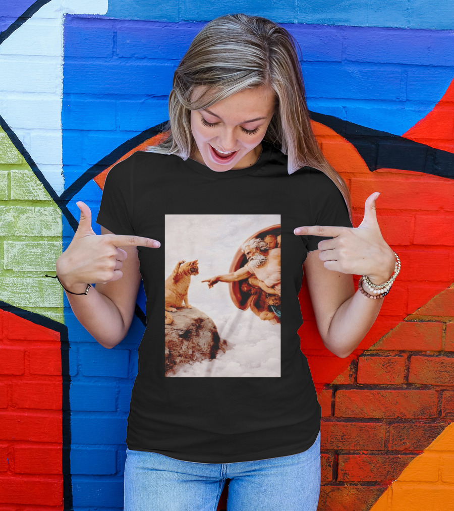 The Creation Of Cat Michelangelo Parody Cats Touching Paws T-Shirt