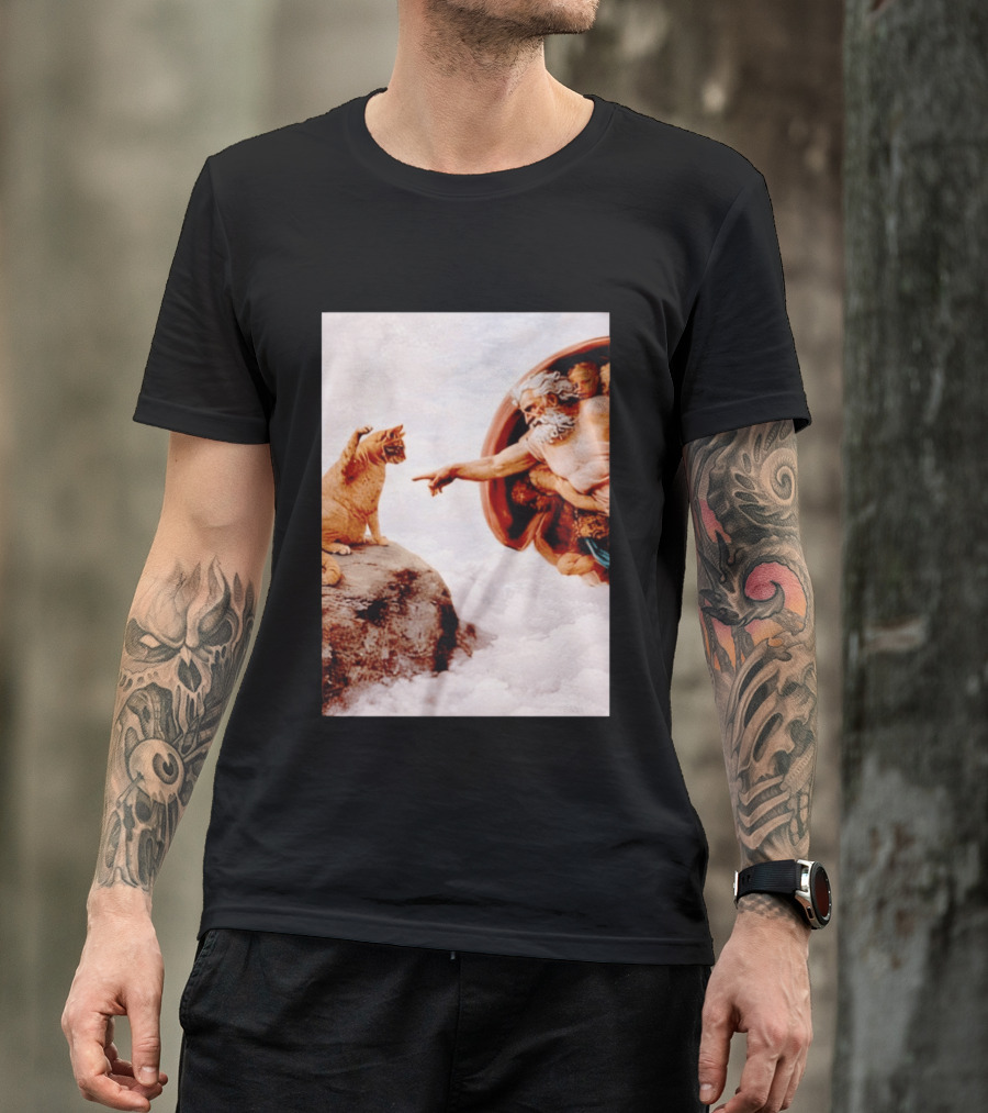 The Creation Of Cat Michelangelo Parody Cats Touching Paws T-Shirt