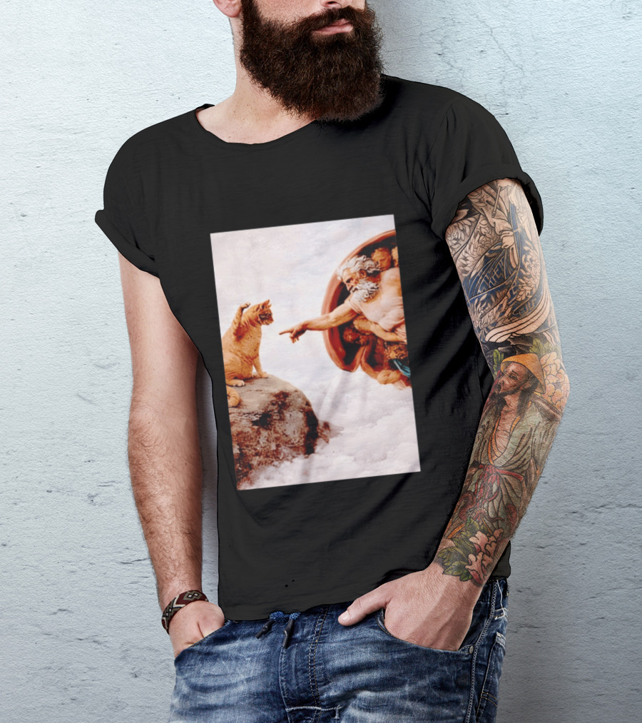 The Creation Of Cat Michelangelo Parody Cats Touching Paws T-Shirt