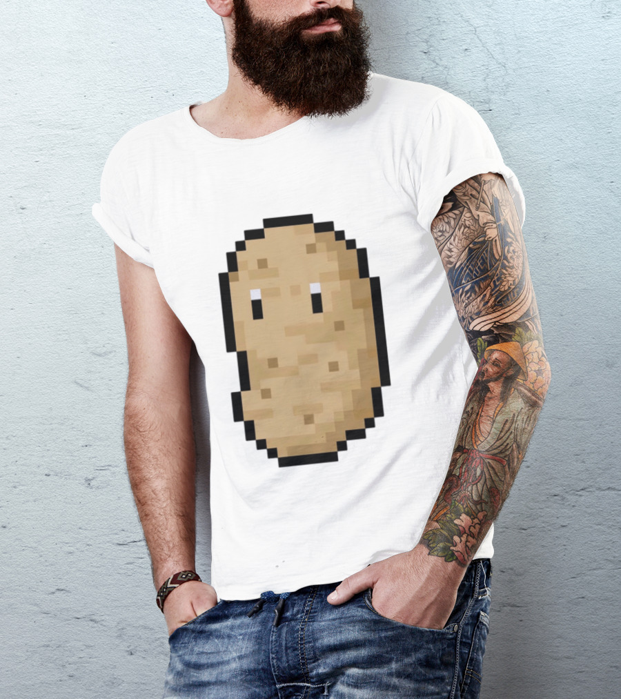 Pixelated Potato Meme Block Style Retro Gaming Humor T-Shirt