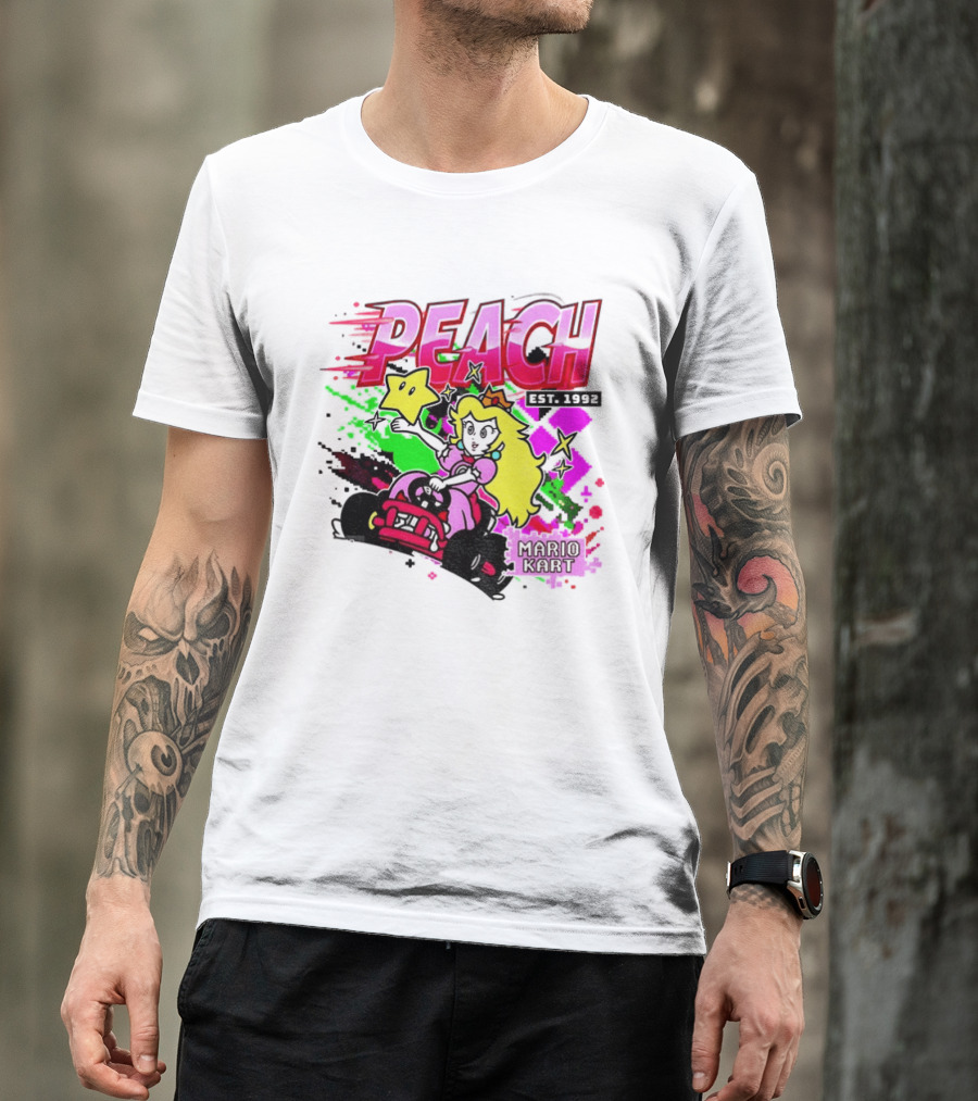Peach Mario Kart Princess Riding With Star Power Est 1992 T-Shirt