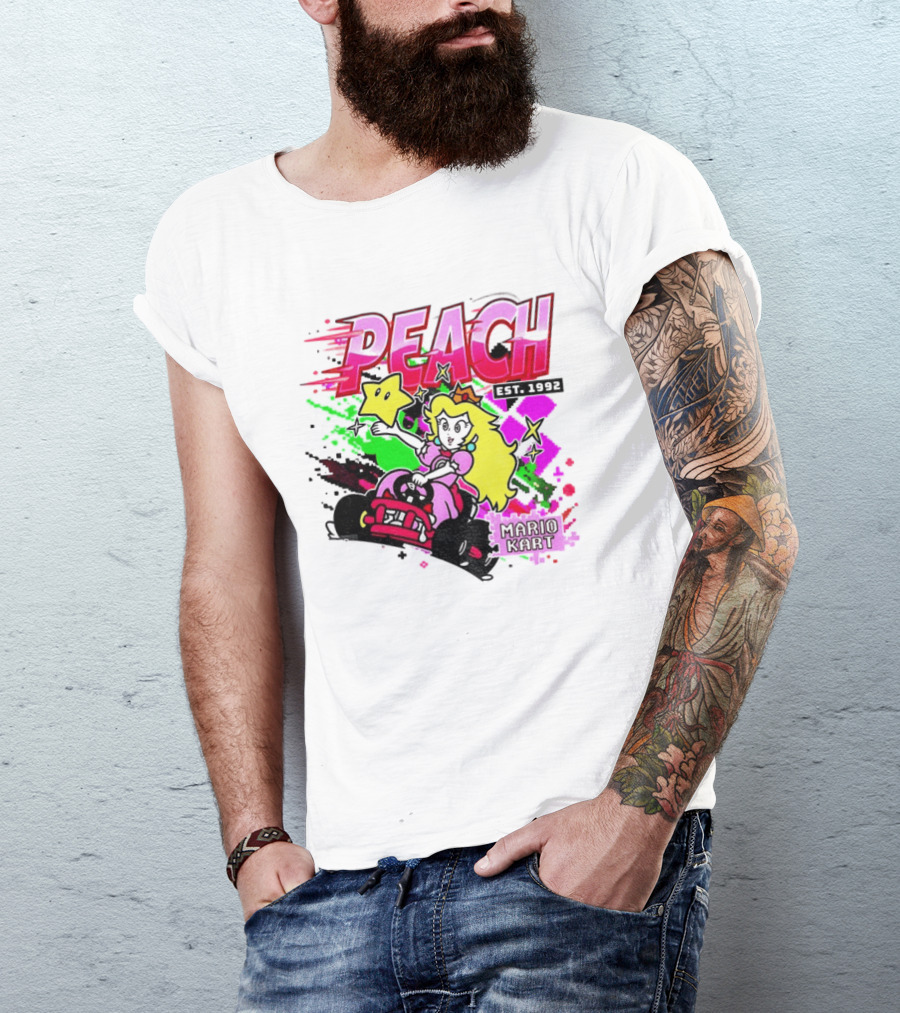Peach Mario Kart Princess Riding With Star Power Est 1992 T-Shirt