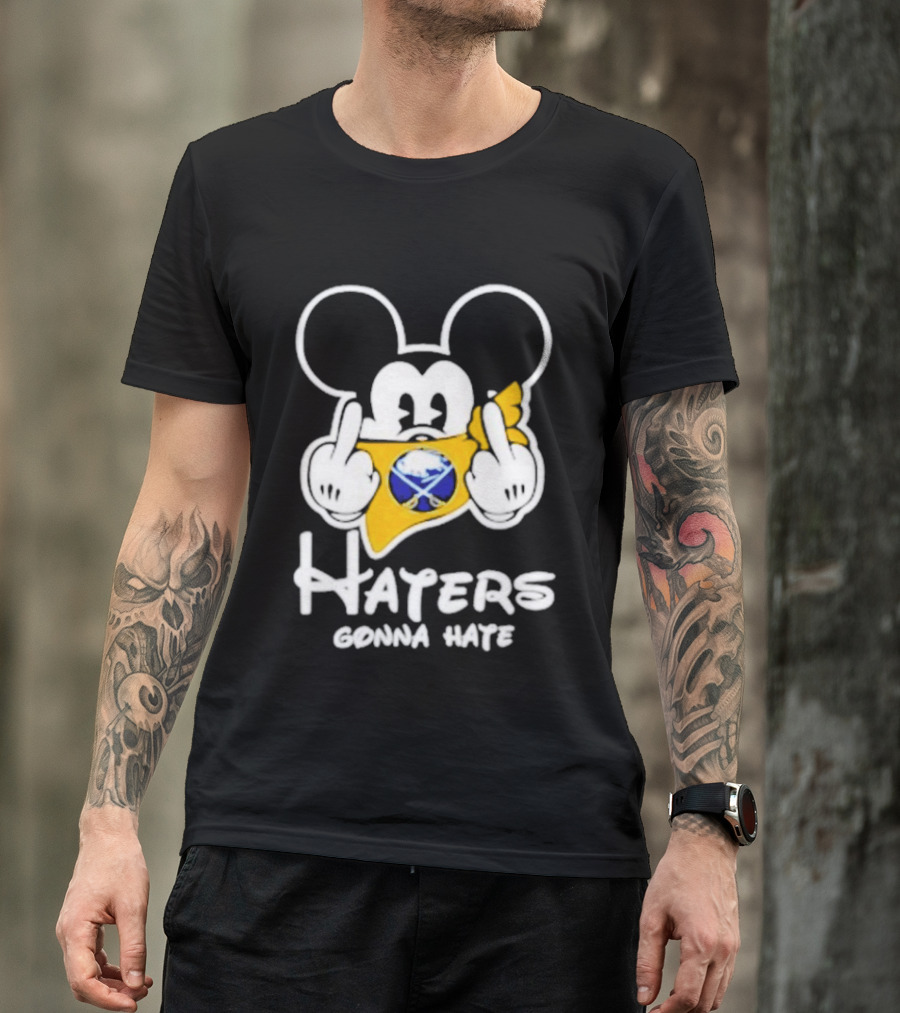 Buffalo Sabres Mickey Haters Gonna Hate Middle Finger Hockey Fan T-Shirt