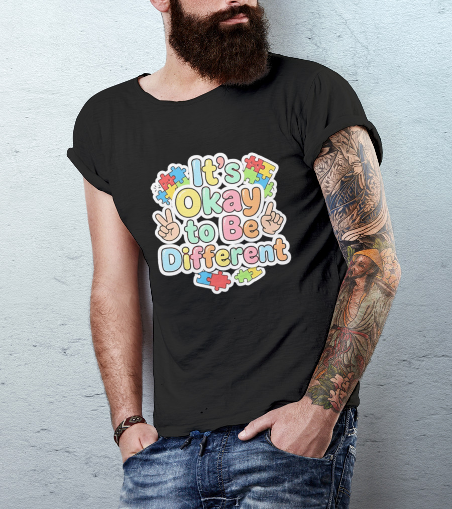 It's Okay To Be Different Autism Awareness Puzzle Pieces T-Shirt