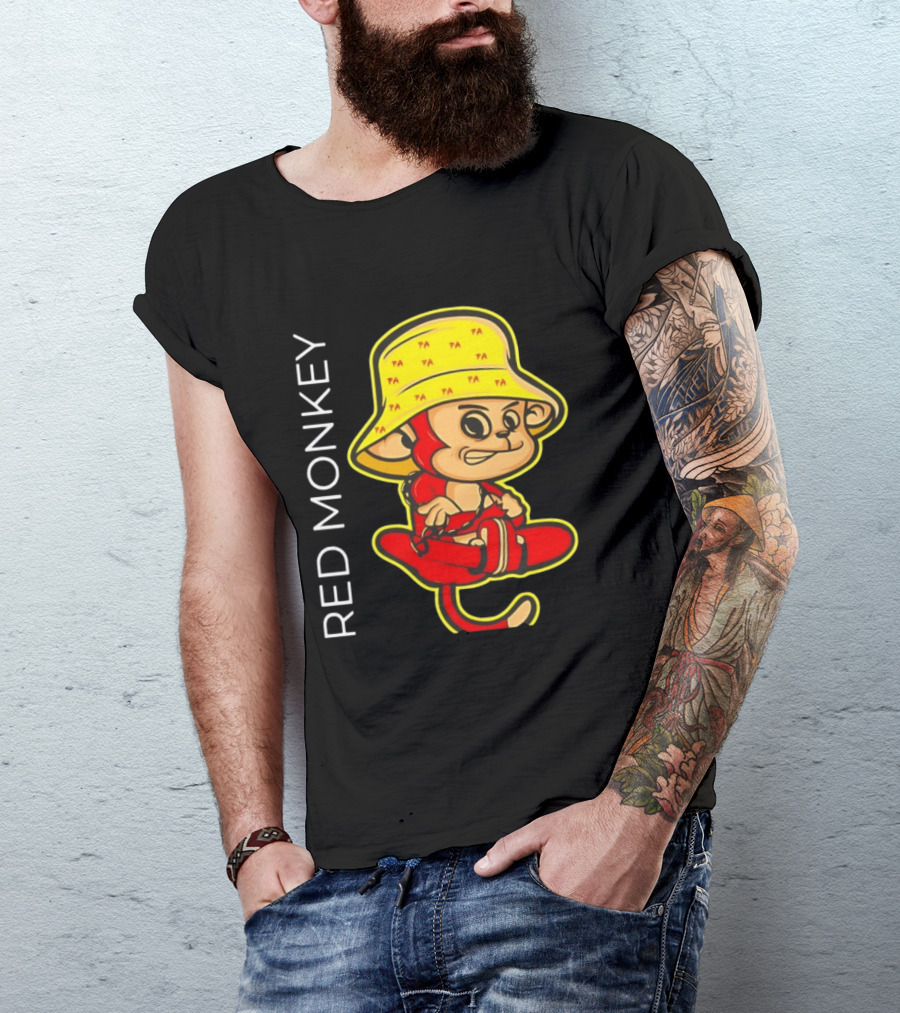 PA Red Monkey Cartoon With Yellow Hat T-Shirt