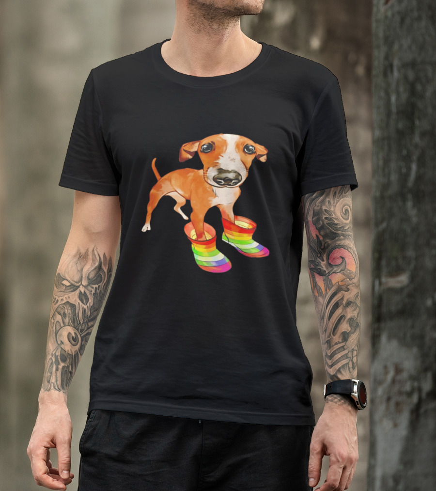 Doggie Rainbow Rainboots Puppy In Colorful Boots T-Shirt