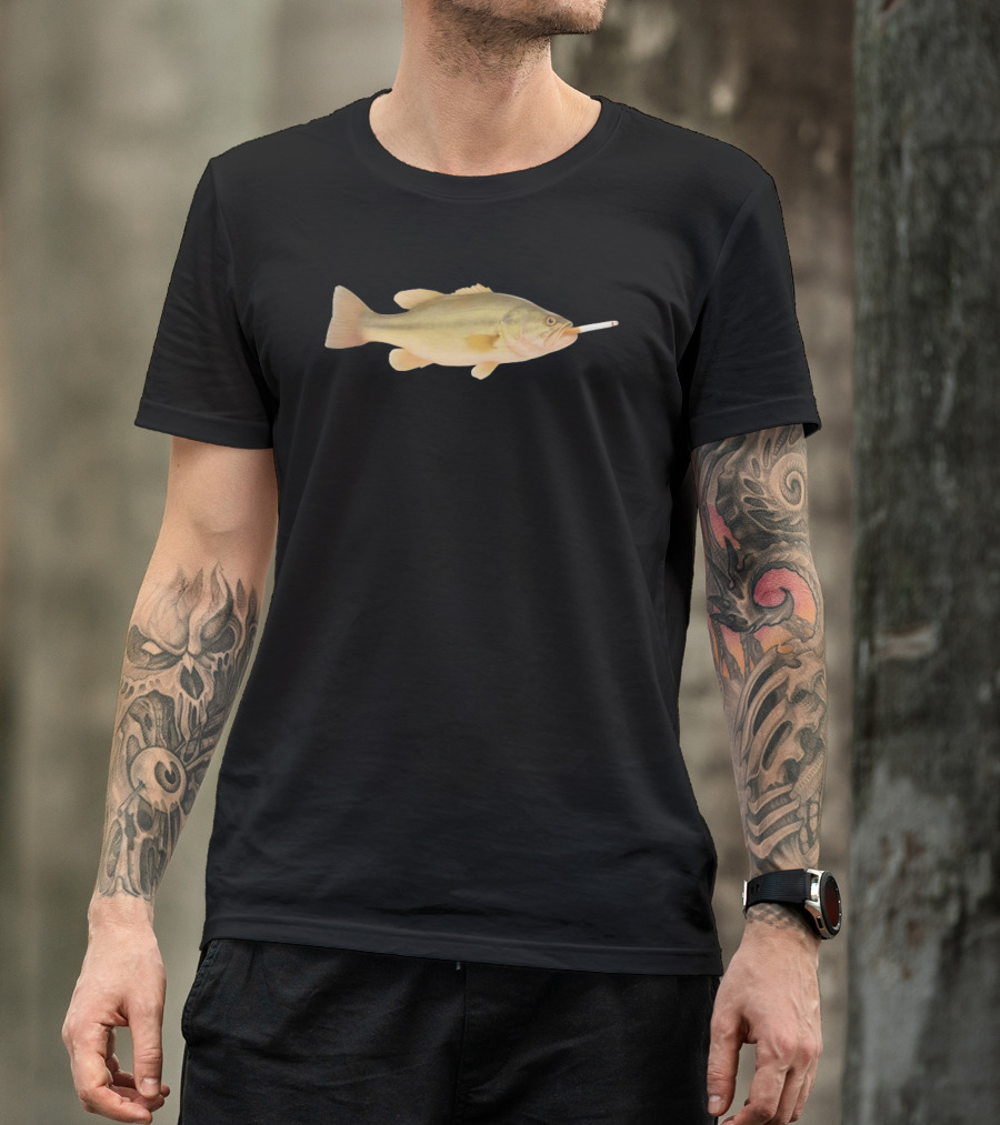 Fish Smoking Cigarette Novelty Humor T-Shirt