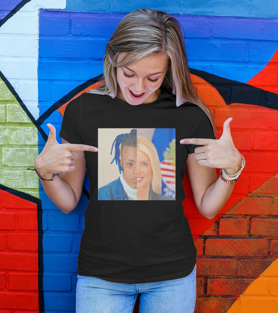 XXXTentacion Pam Bondi Split Image Face Half Blue Dreads Tattoos American Flag T-Shirt