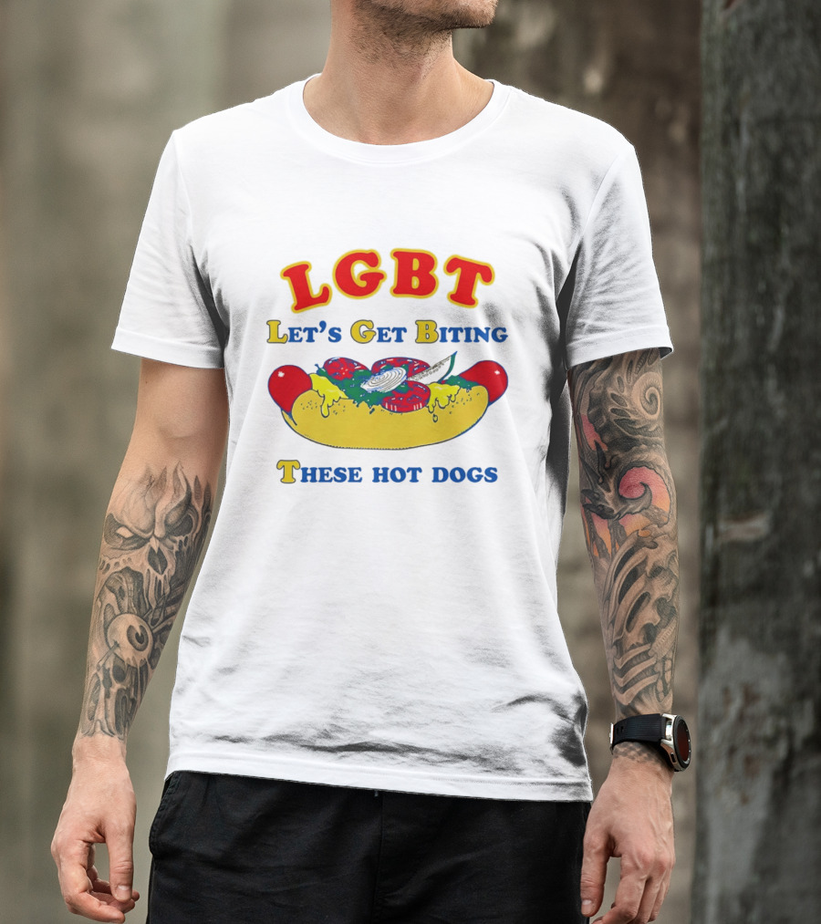 LGBT Let's Get Biting These Hot Dogs Playful Humor T-Shirt