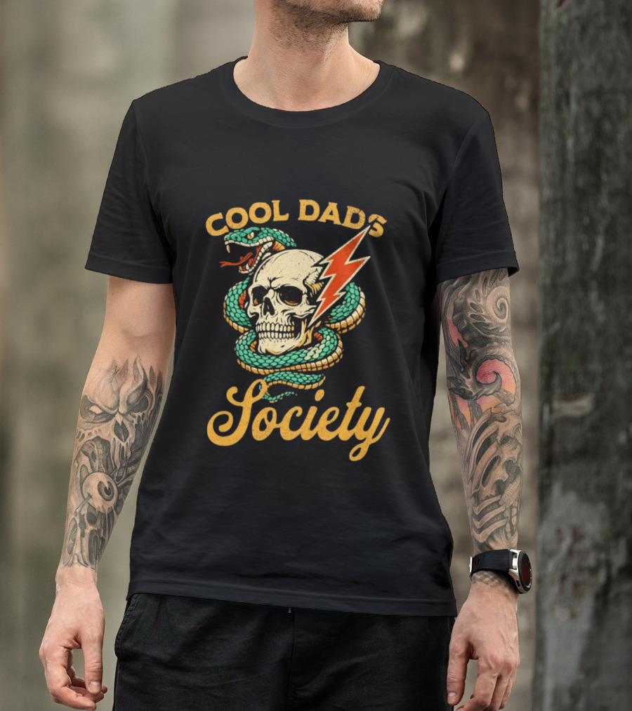 Cool Dads Society Skull Snake Lightning Bolt T-Shirt