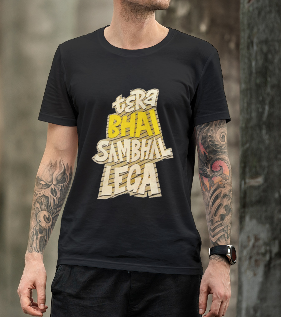 Tera Bhai Sambhal Lega Bold Yellow White T-Shirt