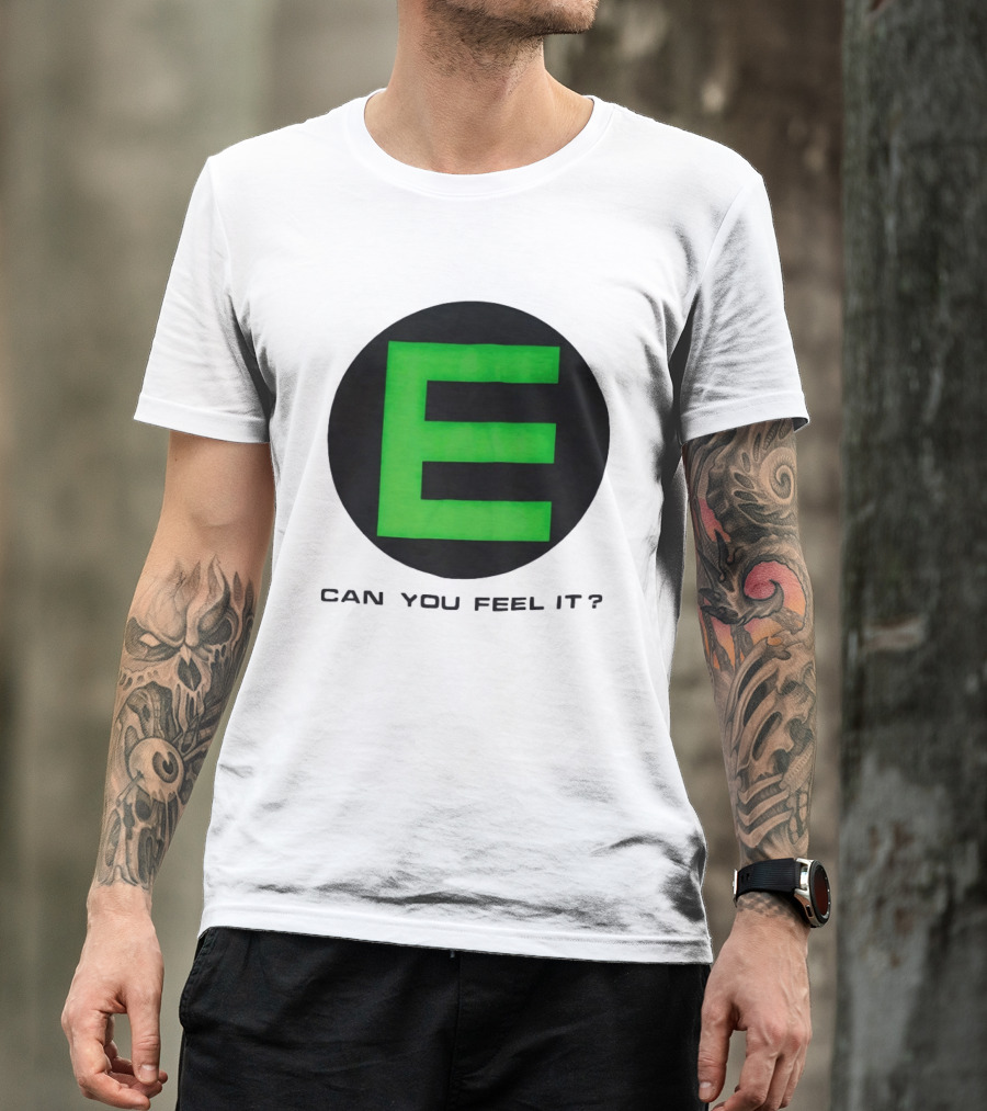 E Can You Feel It Green Block Letter T-Shirt