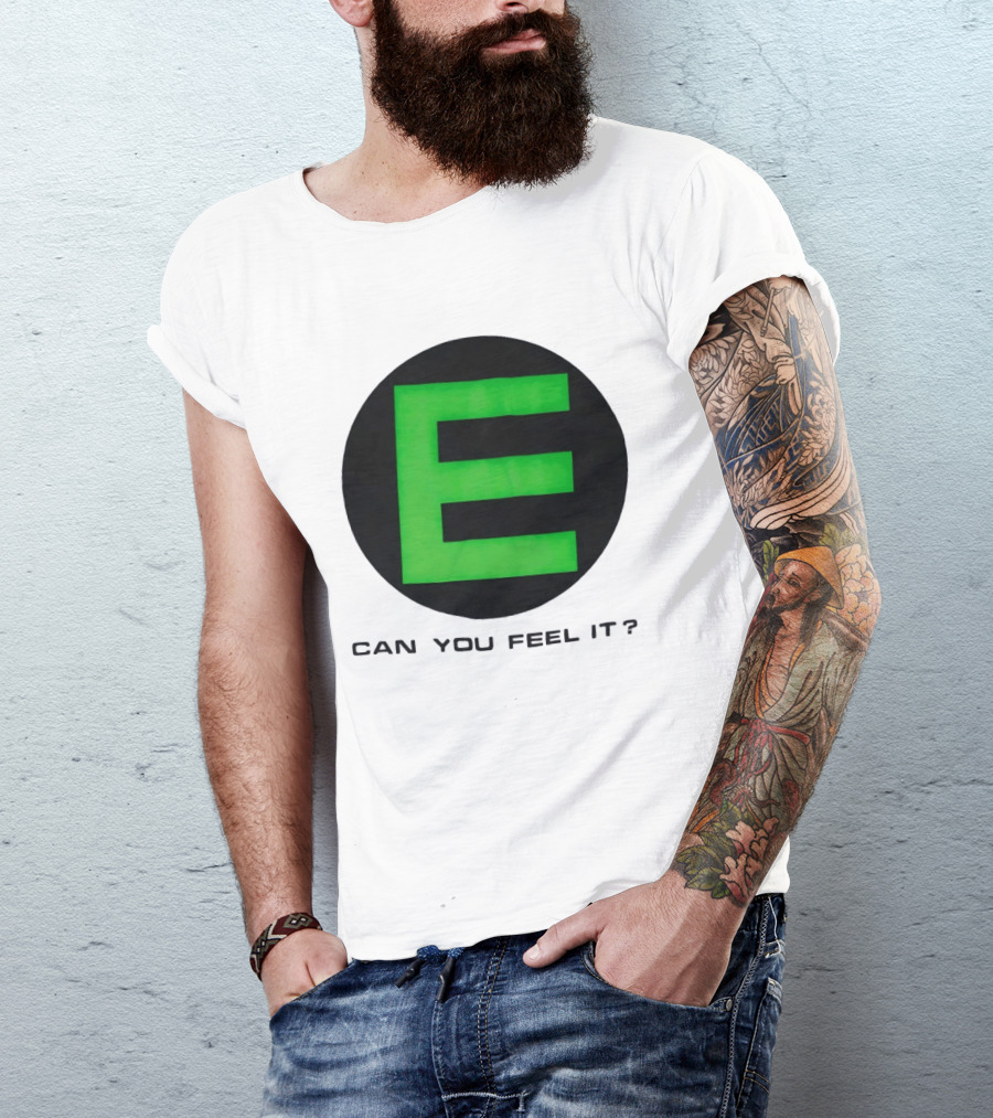 E Can You Feel It Green Block Letter T-Shirt