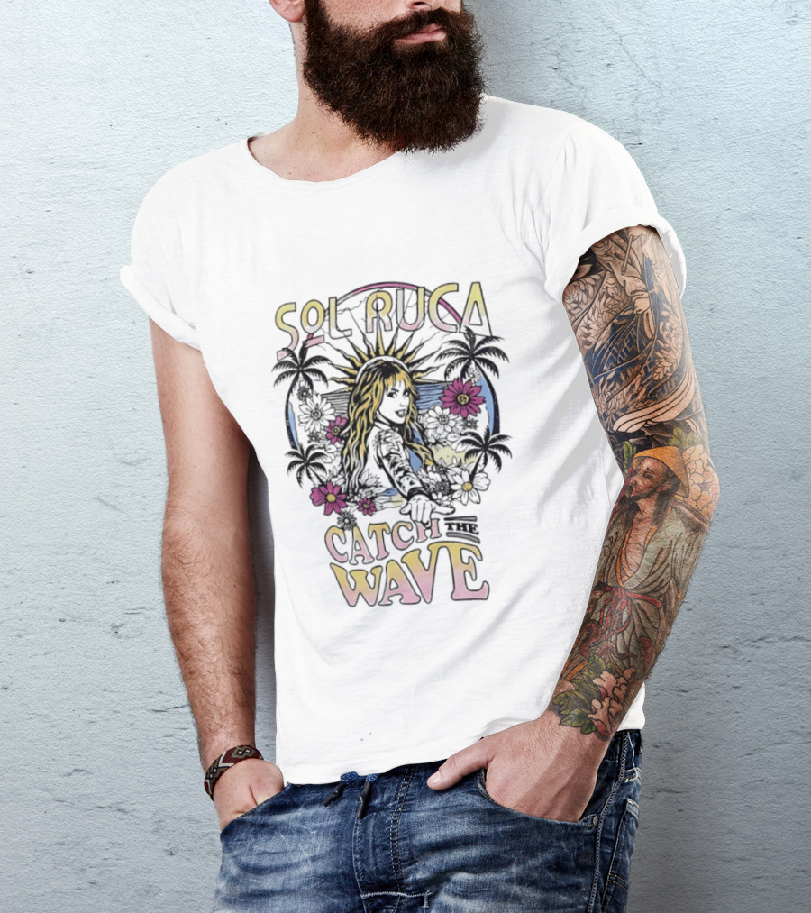 Sol Ruca Catch The Wave Tropical Surfer Theme With Floral And Palm Tree T-Shirt
