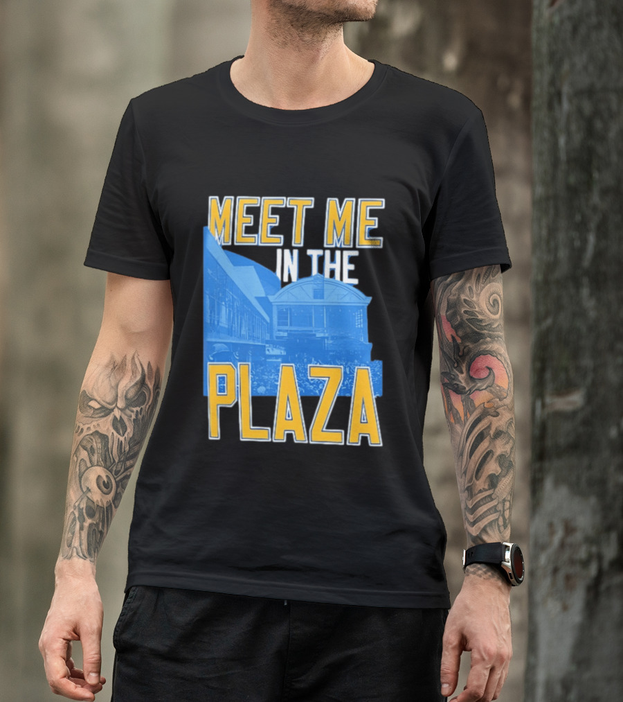 Meet Me In The Plaza Urban Architecture Blue And Yellow T-Shirt