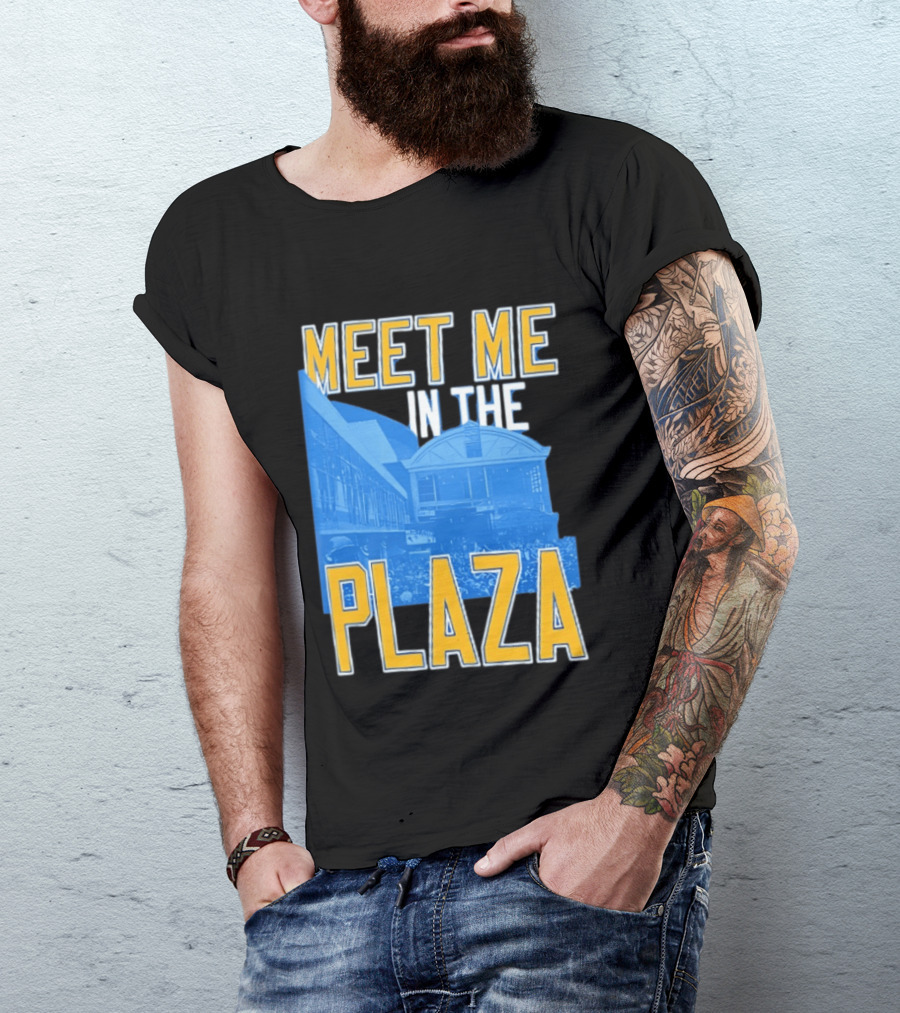 Meet Me In The Plaza Urban Architecture Blue And Yellow T-Shirt