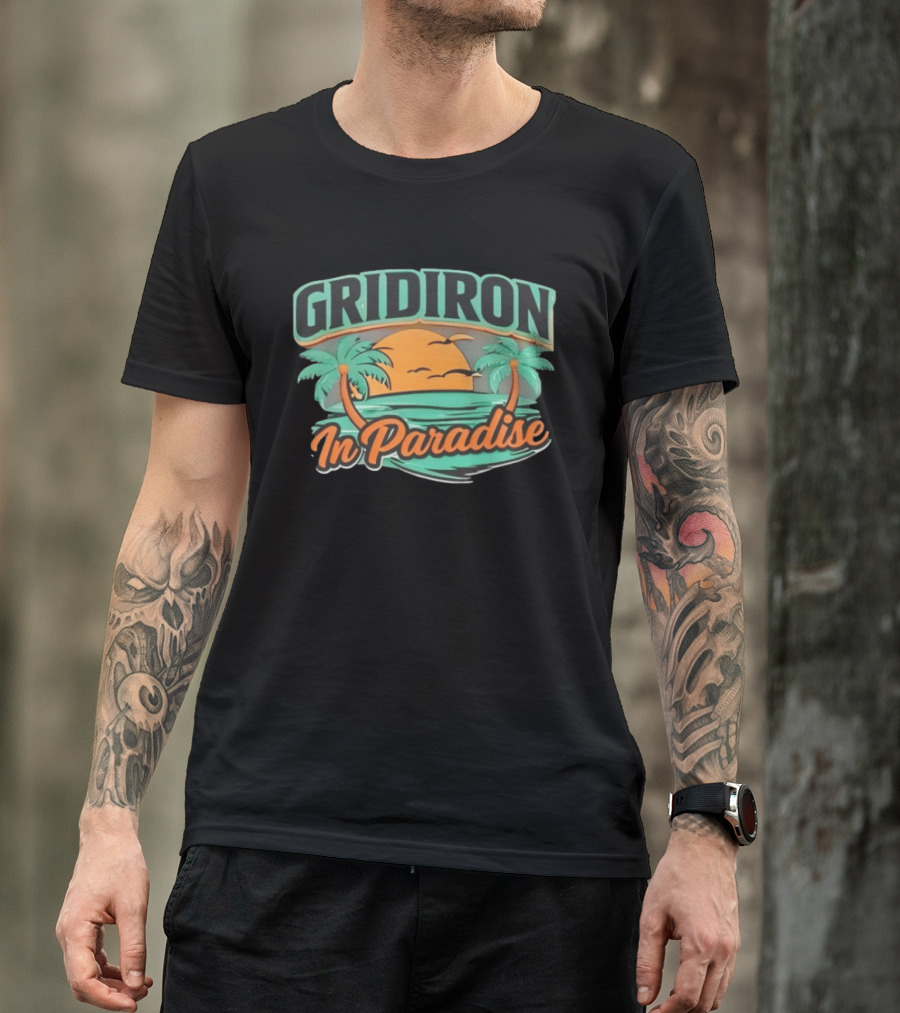 Gridiron In Paradise Tropical Sunset Palm Trees T-Shirt
