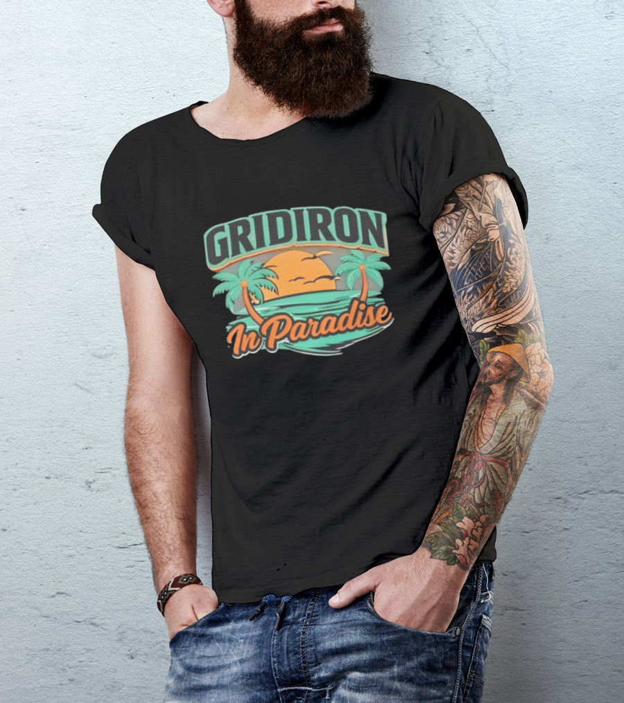 Gridiron In Paradise Tropical Sunset Palm Trees T-Shirt