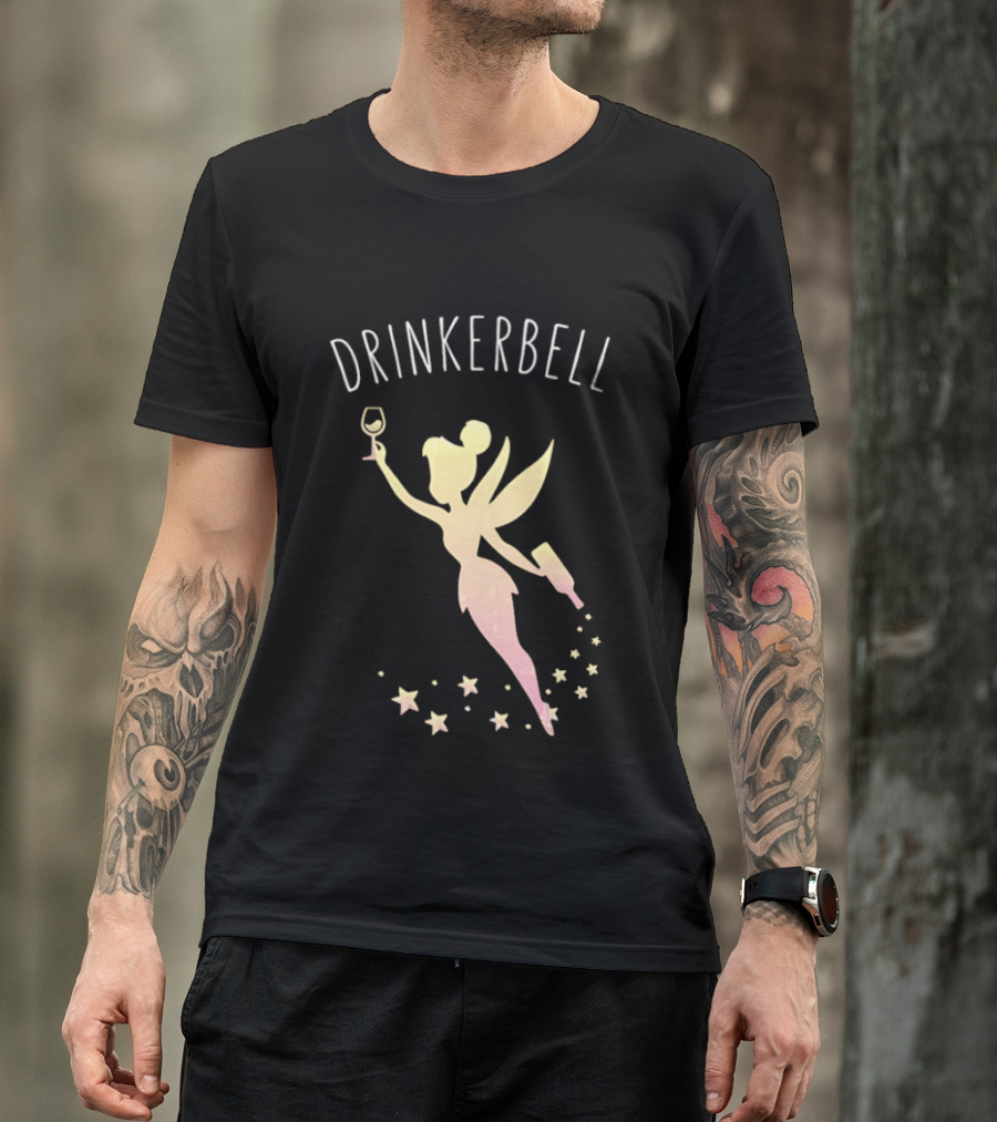 DRINKERBELL Fairy Holding Wine Glass And Bottle With Star Magic T-Shirt