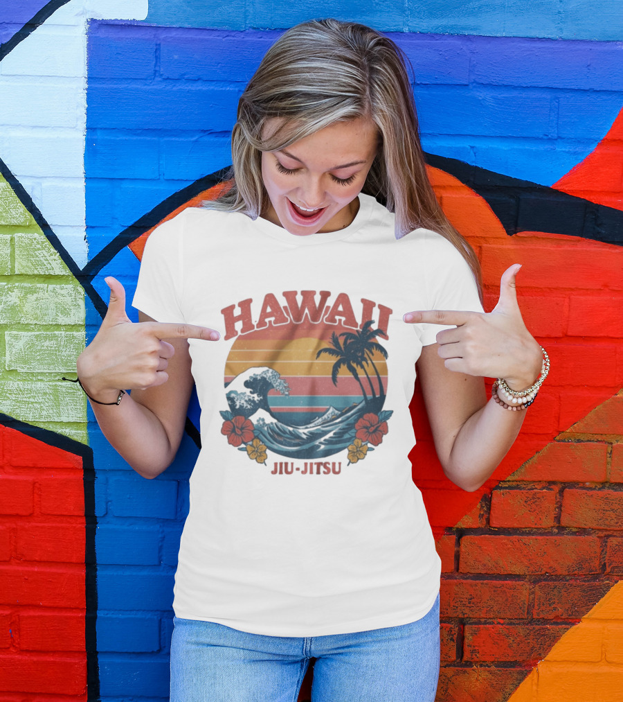 Hawaii Jiu Jitsu Vintage Surf And Palm Trees T-Shirt