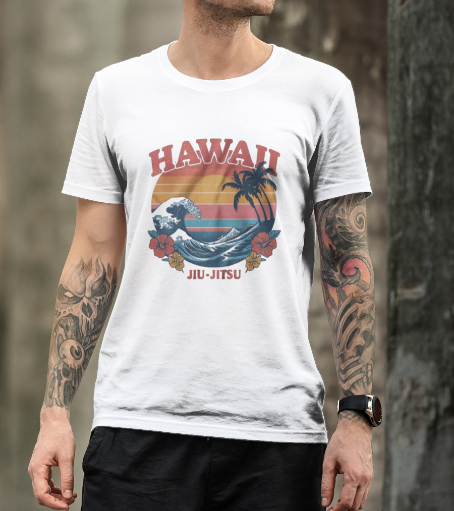 Hawaii Jiu Jitsu Vintage Surf And Palm Trees T-Shirt