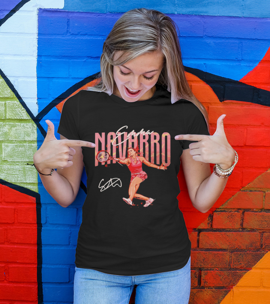 Emma Navarro Tennis Action Illustration With Signature T-Shirt