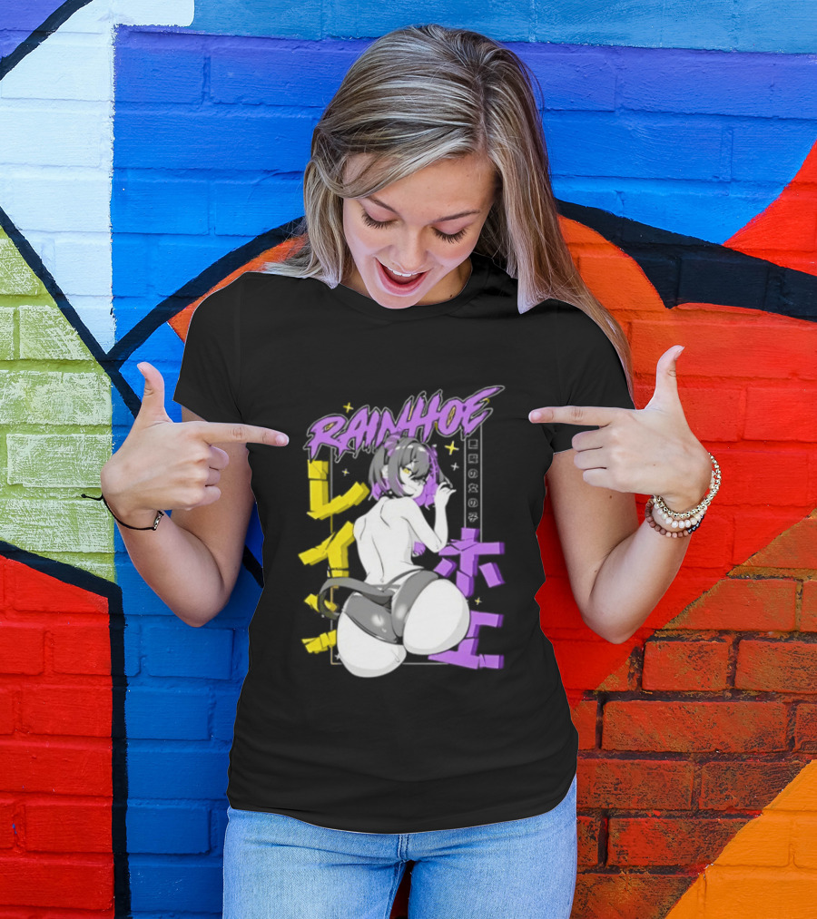 Rainhoe Demon Girl Anime Aesthetic With Japanese Text And Stars T-Shirt