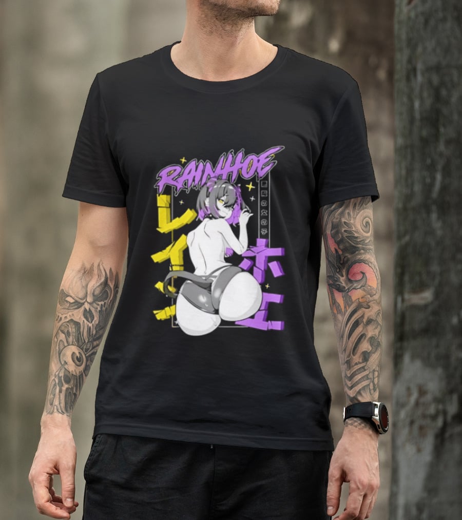 Rainhoe Demon Girl Anime Aesthetic With Japanese Text And Stars T-Shirt