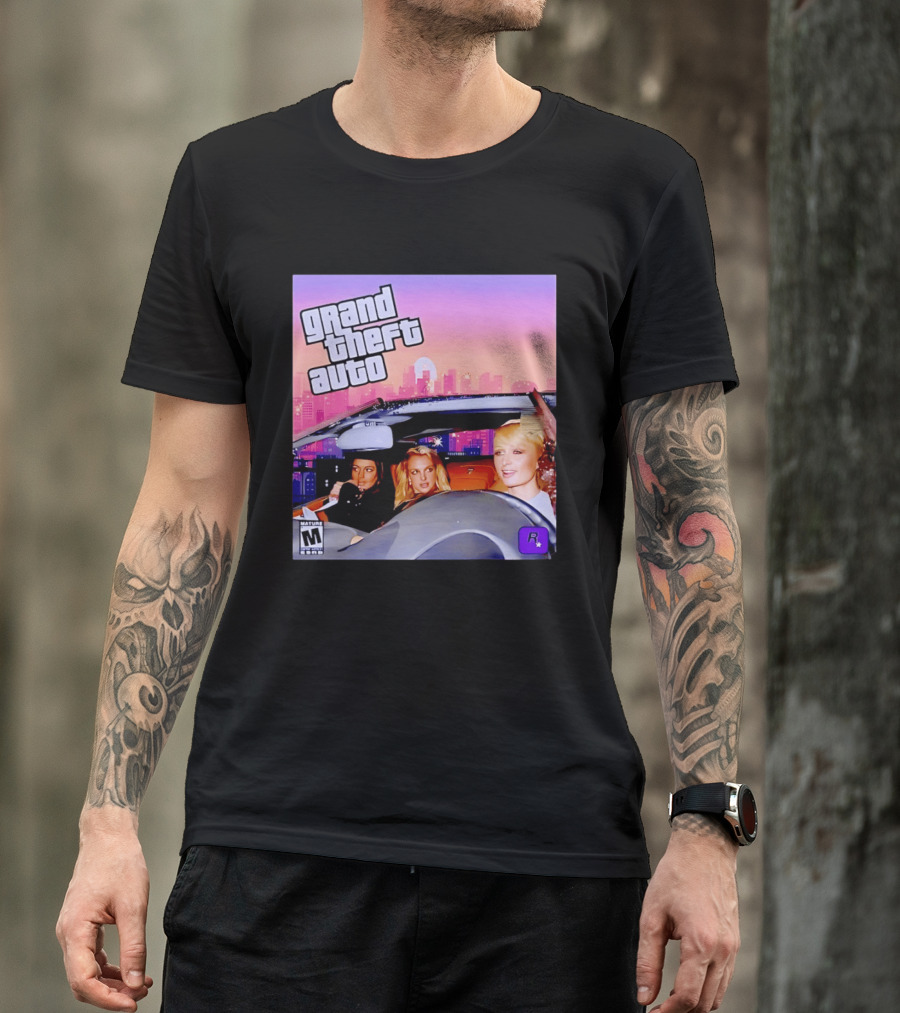 Grand Theft Auto Cover Paris And Britney Driving T-Shirt