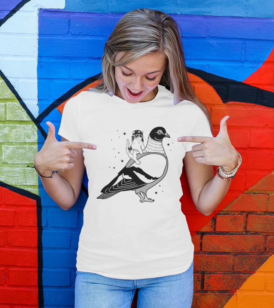 Gary Riding Pigeon With Stars And Cute Animal Rider T-Shirt