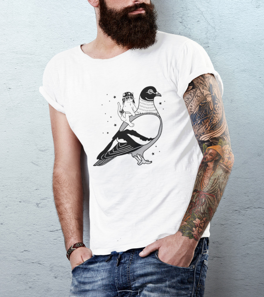 Gary Riding Pigeon With Stars And Cute Animal Rider T-Shirt