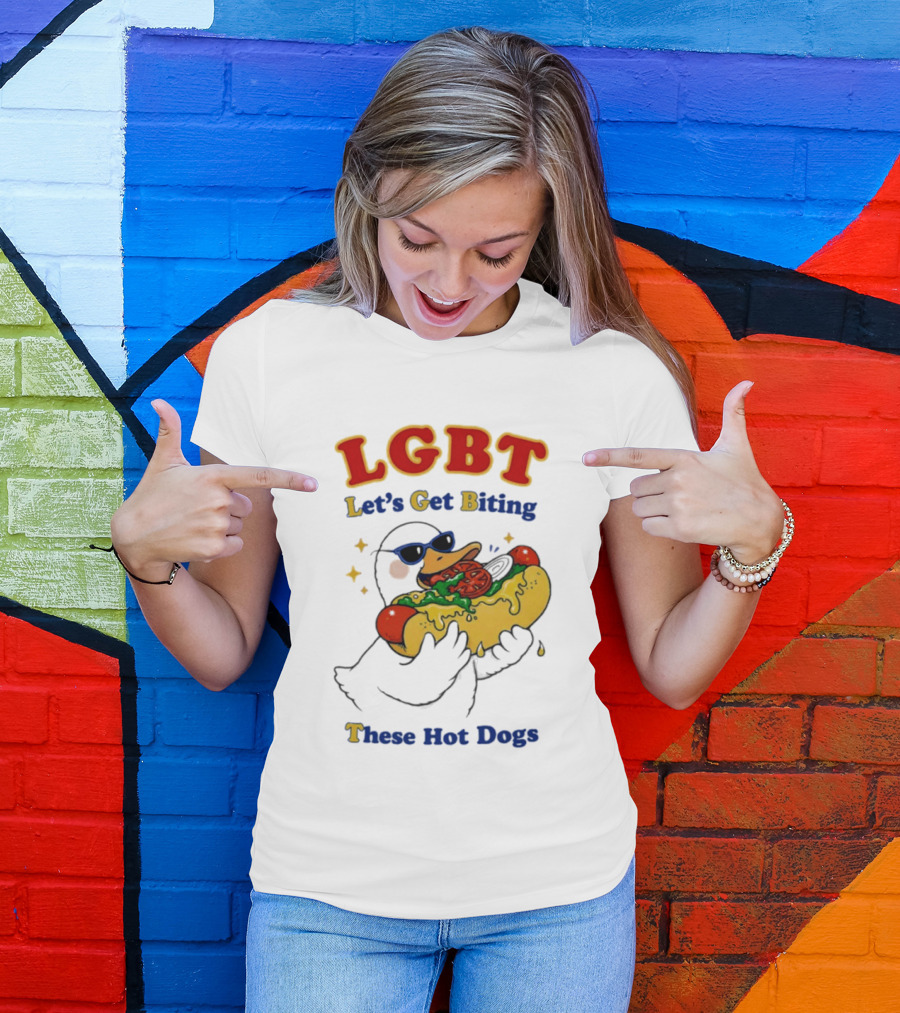LGBT Goose Let's Get Biting These Hot Dogs Fun Pride Humor T-Shirt