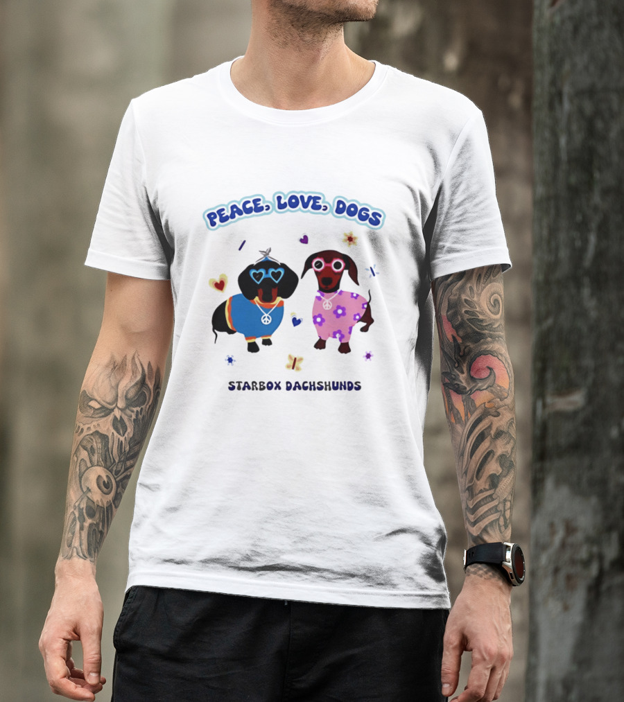 Peace Love Dogs Starbox Dachshunds Heart Glasses Flower Outfits T-Shirt