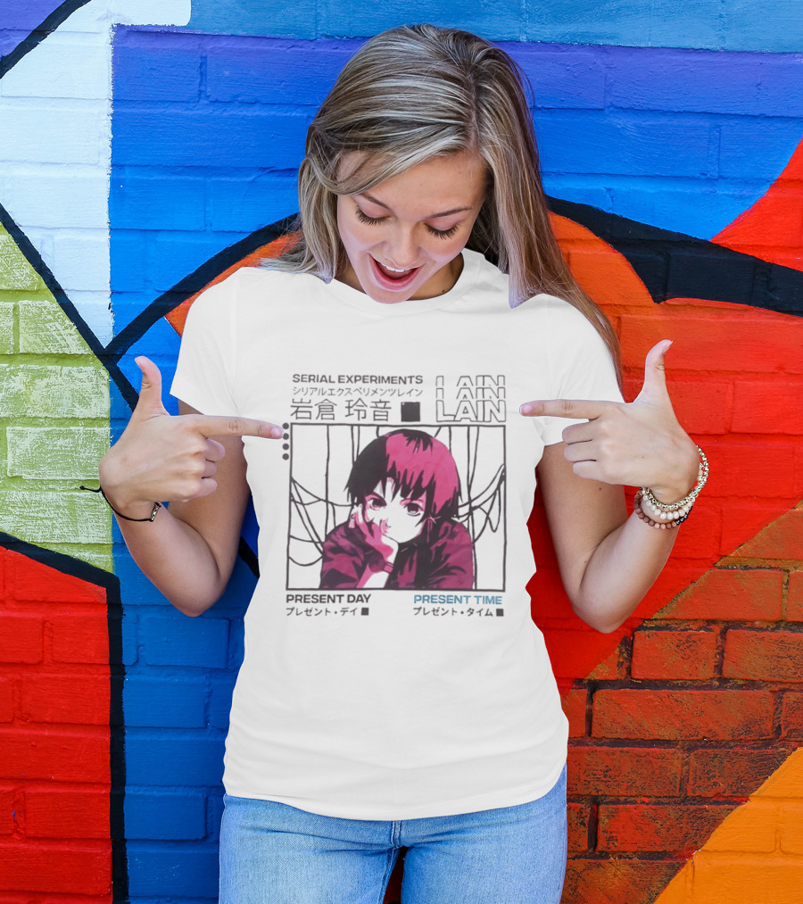 Serial Experiments Lain Present Day Present Time Japanese Text Retro Aesthetic T-Shirt