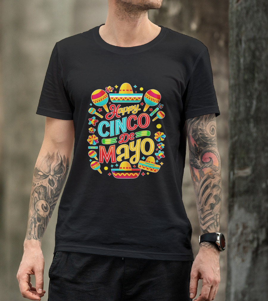Happy Cinco De Mayo Mexican Fiesta Maracas Sombrero Celebration T-Shirt