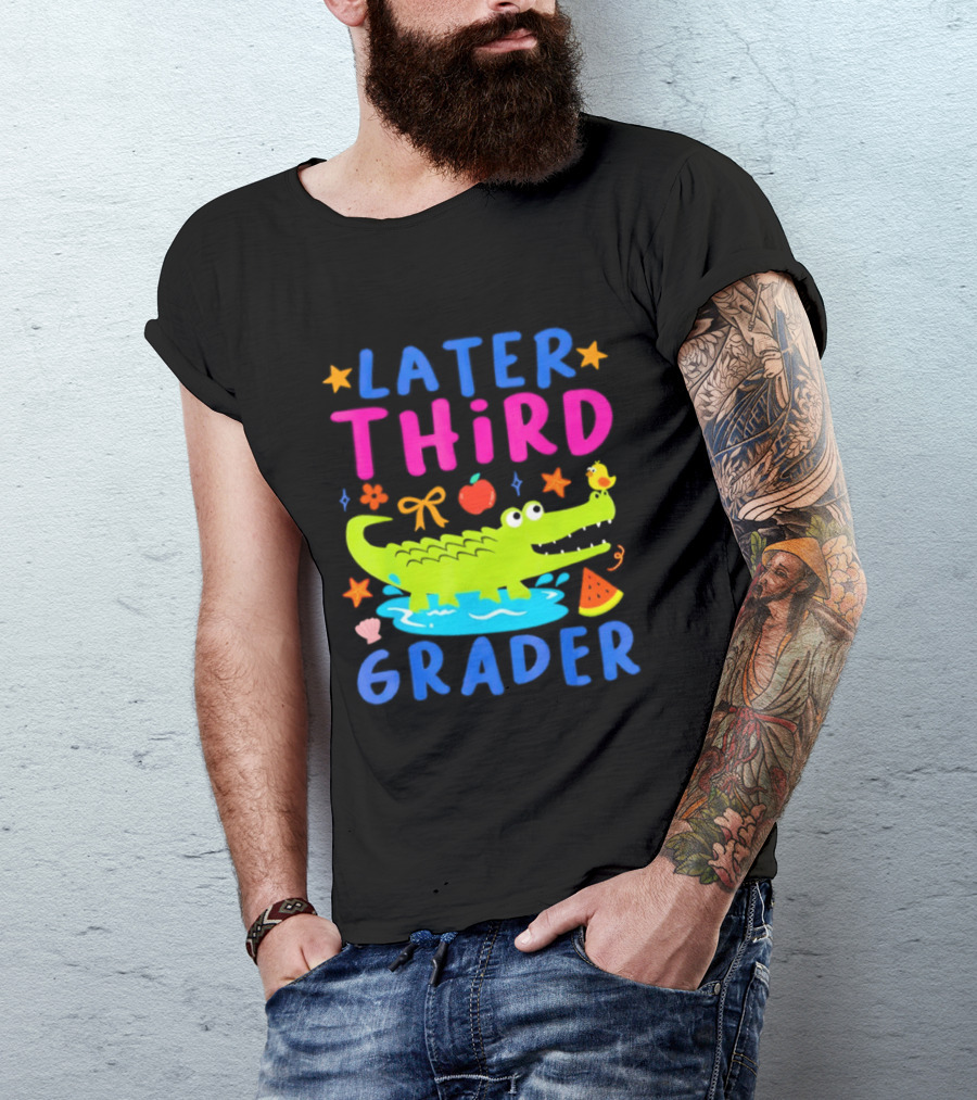 Later Gator Alligator Third Grader Fun Elements Stars Bow Apple T-Shirt