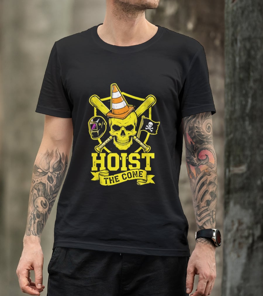 Hoist The Cone Pirate Skull Traffic Cone Baseball Crossbones T-Shirt