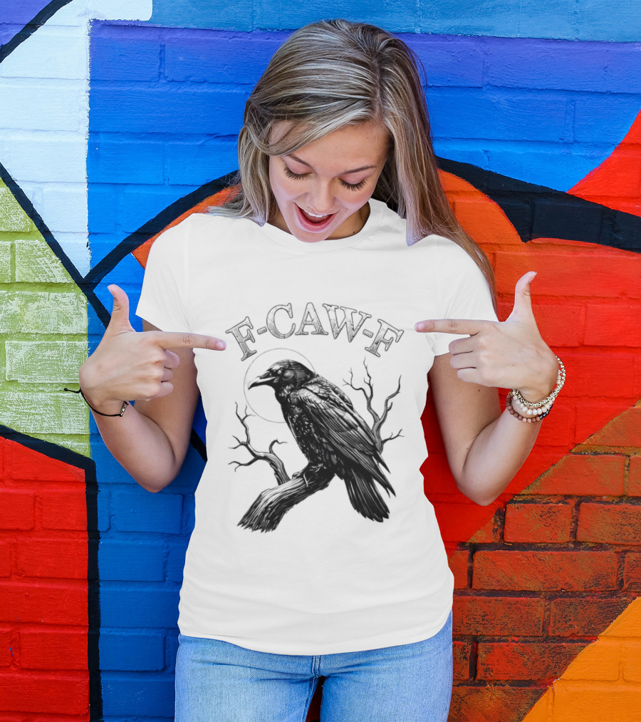 F Caw F Black Bird Moon Gothic Crow Humor T-Shirt