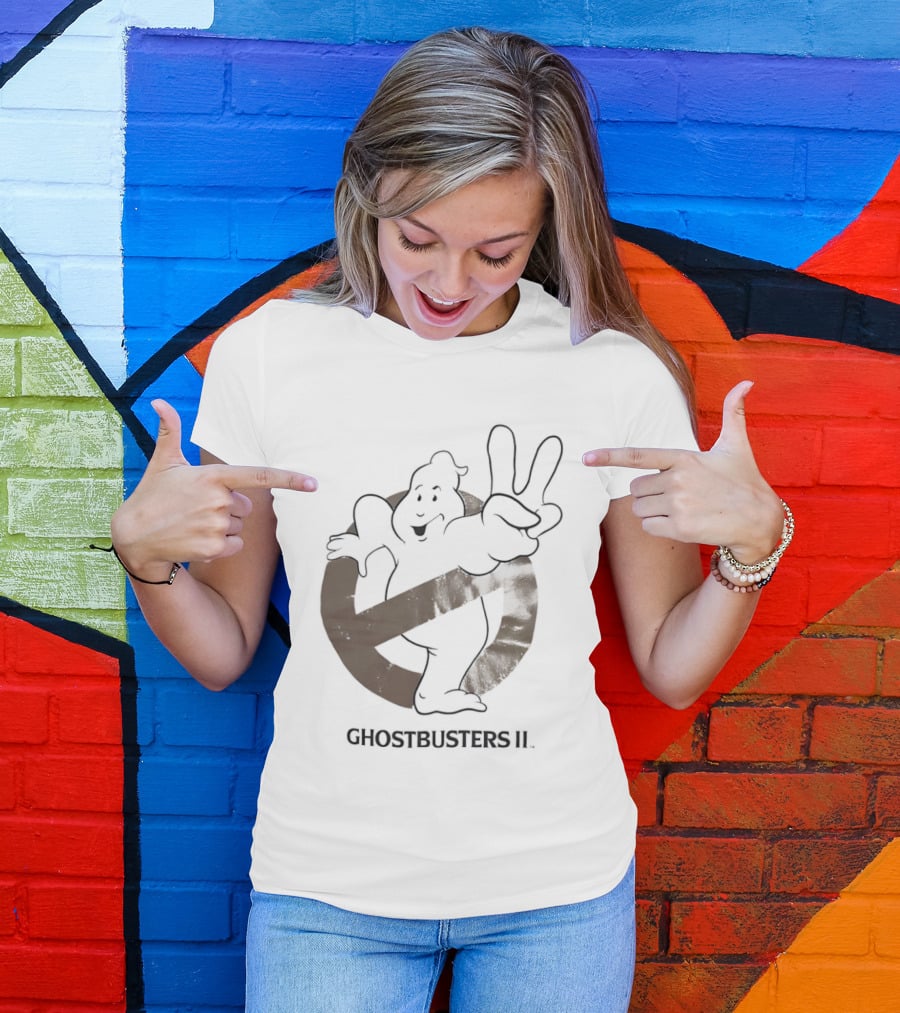 Ghostbusters II Classic Movie Logo With Peace Sign Ghost T-Shirt