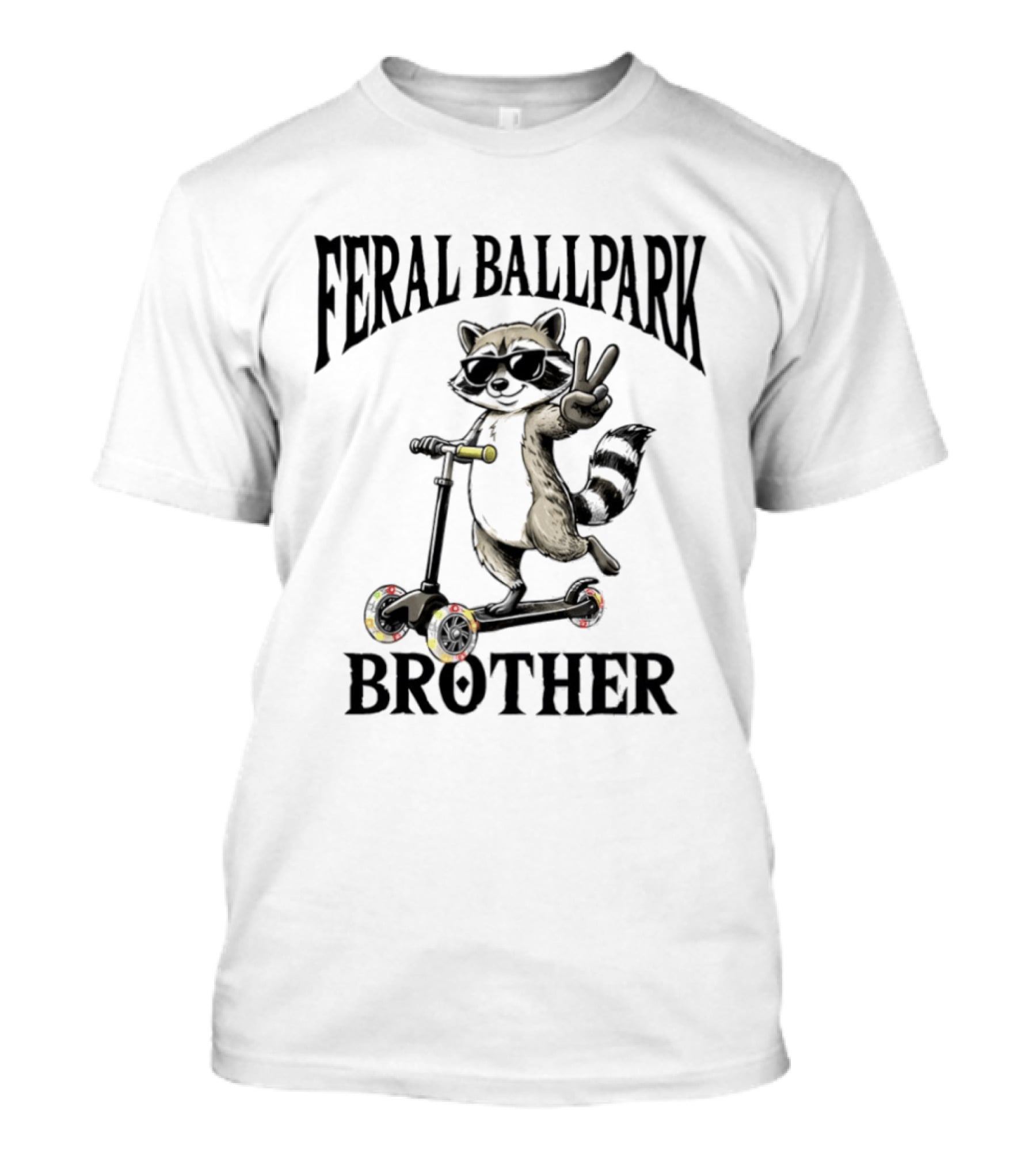Feral Ballpark Brother Raccoon On Scooter With Peace Sign T-Shirt