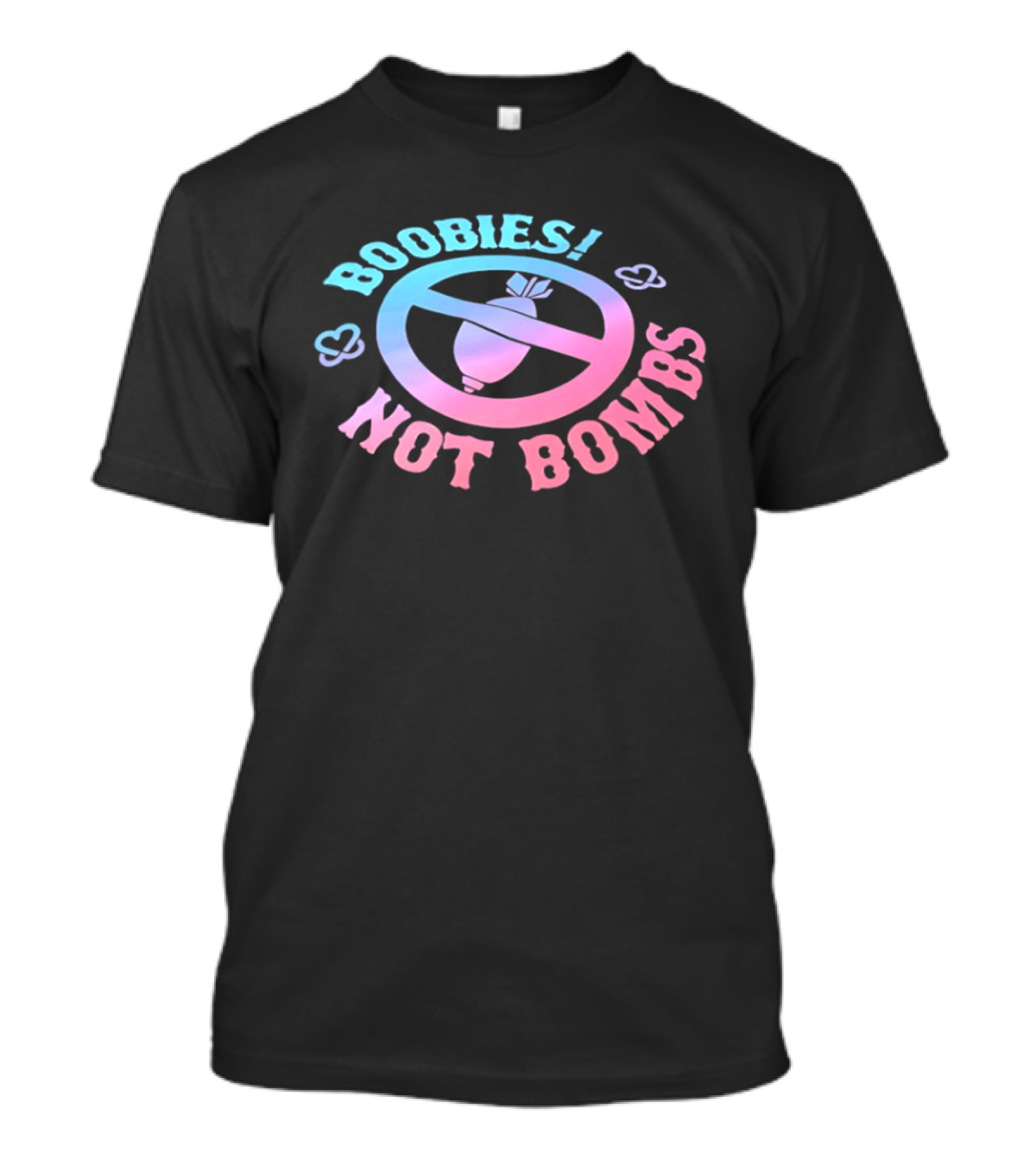 Boobies Not Bombs Peace Symbol Pastel Colors Clouds T-Shirt