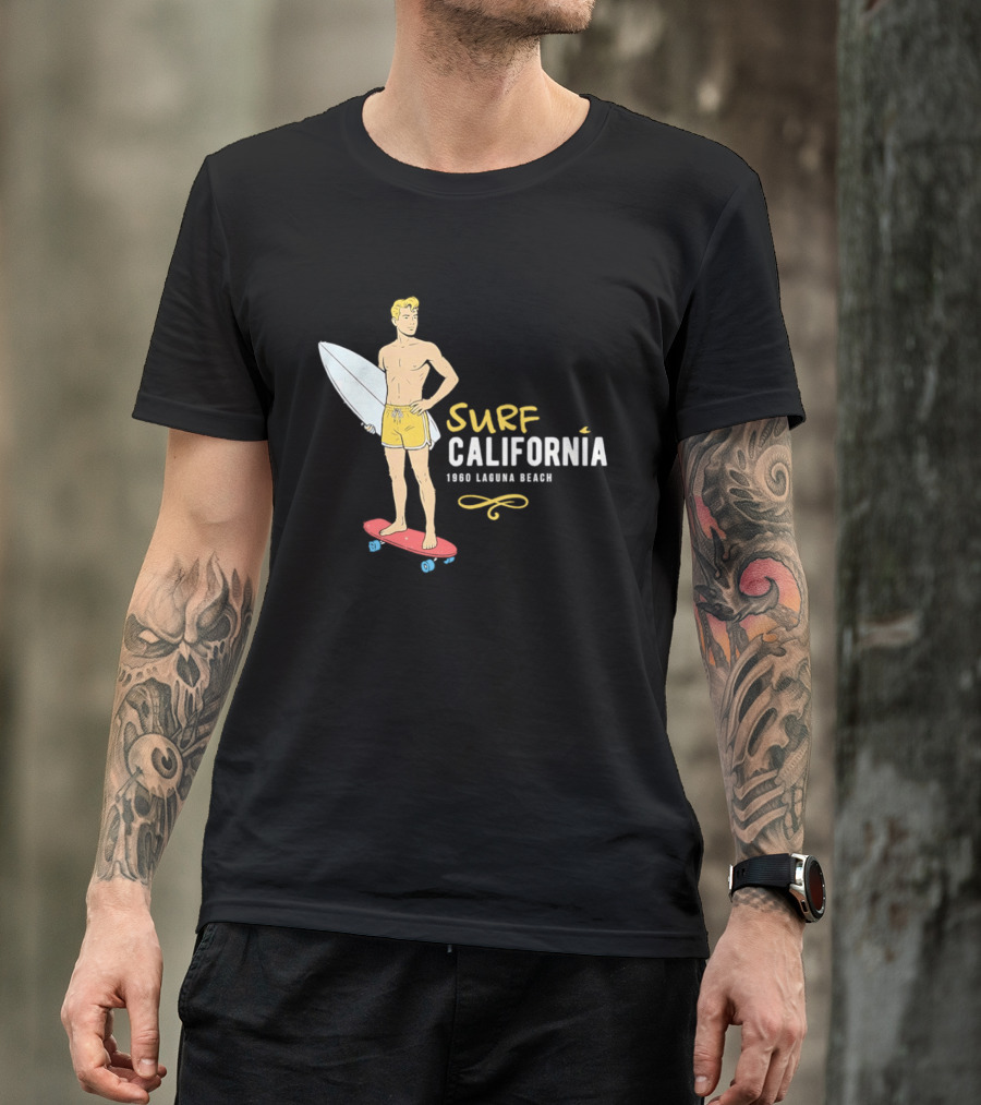 Surf California Laguna Beach Surfer Skateboard Vintage Vibes T-Shirt