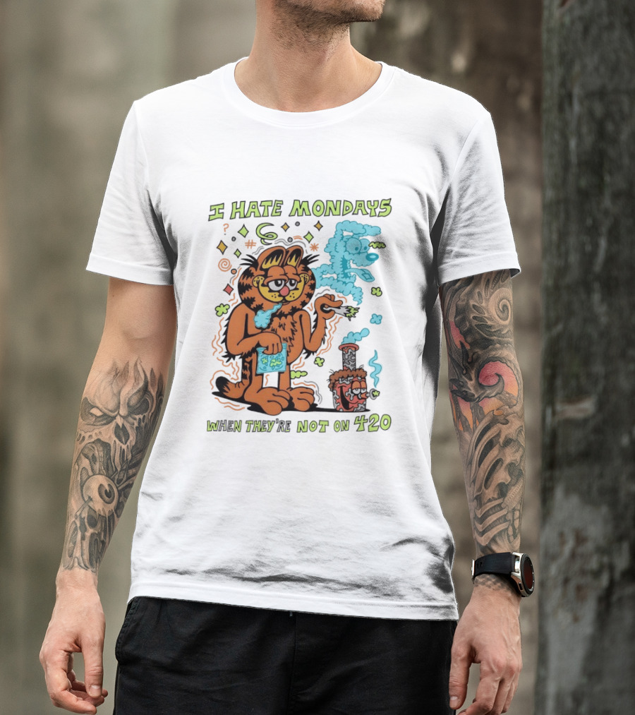 I Hate Mondays Orange Cat When They're Not On 420 Smoking Cartoon T-Shirt